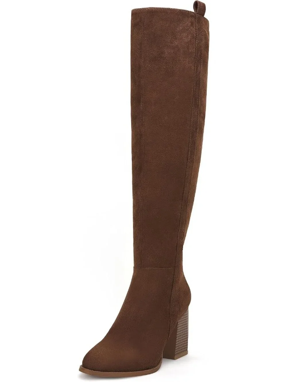 Women's Khaki Faux Suede Side Zipper Chunky Heel Stretch Over The Knee Boots